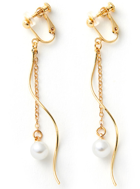 ウェーブラインチェーンパールイヤリング