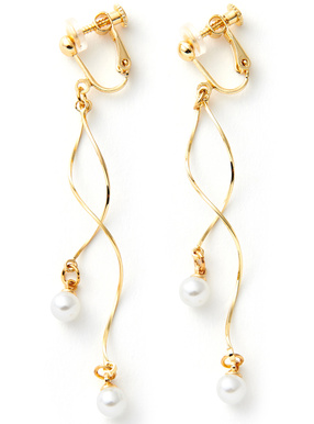 ダブルウェーブラインパールイヤリング