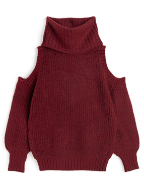 ショルダーオープンハイネックニットトップス