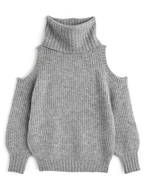 ショルダーオープンハイネックニットトップス