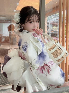 水彩花柄浴衣セット