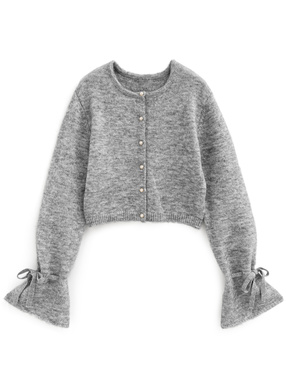 リボンスリーブショート丈ニットカーディガン