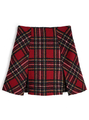 インパン裏地付きチェック柄ラメツイードミニスカート
