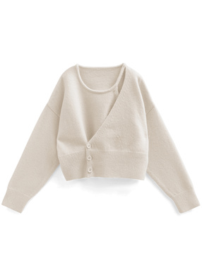 レイヤード風アシンメトリーニットトップス