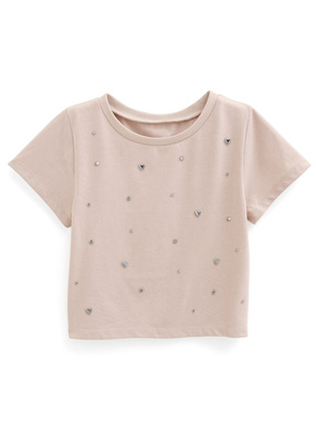 ハートビジューショート丈Tシャツ