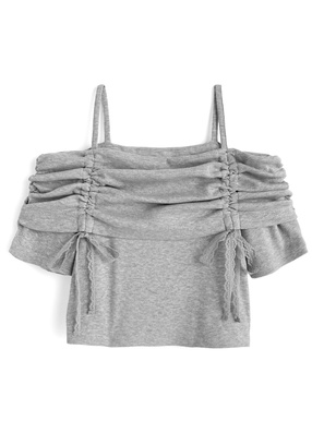 オフショルダードロストレースリボントップス