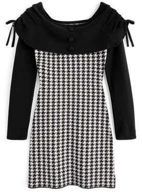 千鳥柄オフショルダーリボンミニワンピース