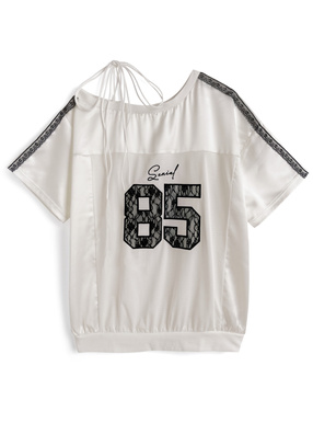 レースラインロゴ刺繍ワンショルトップス