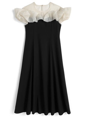 オーガンジーフリル切替フレアワンピース