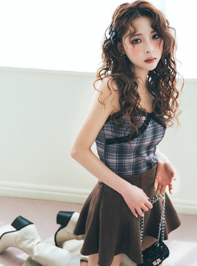 インパン裏地付スエードフレアミニスカート