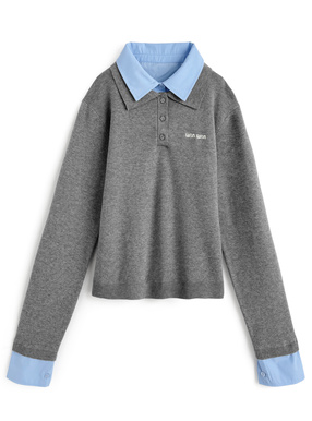 襟付きロゴ刺繍ニットトップス