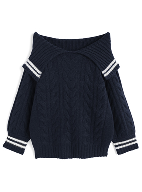 ケーブル編みラインオフショルダーニットワンピース