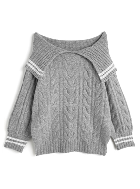 ケーブル編みラインオフショルダーニットワンピース