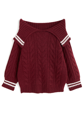 ケーブル編みラインオフショルダーニットワンピース