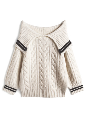 ケーブル編みラインオフショルダーニットワンピース