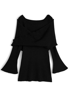 2Wayケープ付きオフショルダーニットミニワンピース