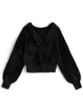 前後2Wayツイストシャギーニットトップス