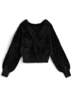 前後2Wayツイストシャギーニットトップス