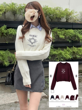 ロゴ刺繍ニットトップス