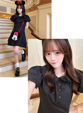 ギャザーカラーバルーンスリーブミニワンピース