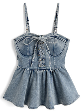 レースアップリボンデニムビスチェ