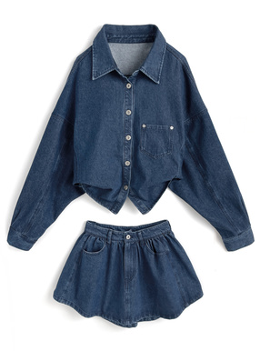 デニムシャツ×ミニスカートセットアップ