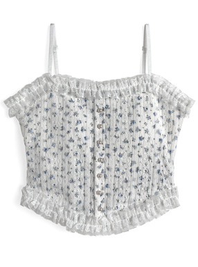 カップ付き小花柄レースフリルキャミソール