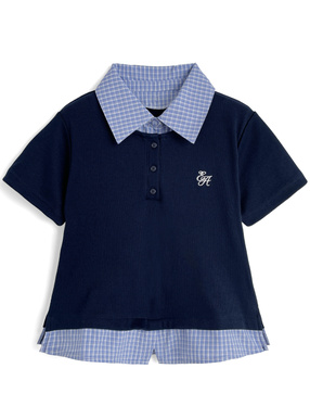 チェック柄シャツレイヤード風トップス