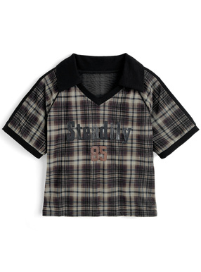 チェック柄シアーレザーロゴスキッパートップス