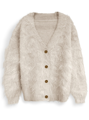 Vネックウール混シャギーニットカーディガン