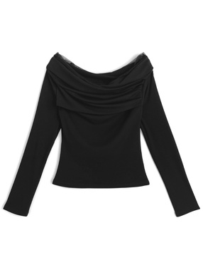 チュールドッキングオフショルダードレープトップス