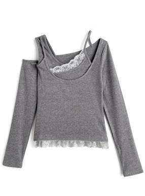 アシンメトリーレースリブトップス