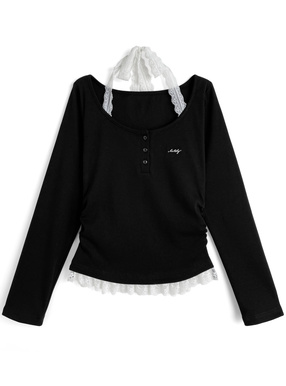 ホルターネックレイヤード風リブトップス