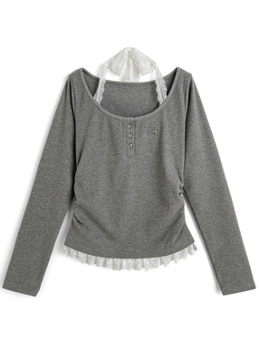 ホルターネックレイヤード風リブトップス