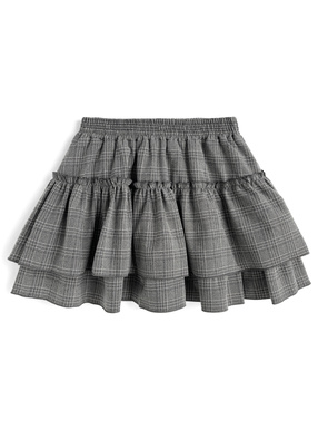 インパン裏地付きグレンチェック柄ティアードミニスカート