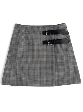 インパン裏地付きグレンチェック柄ベルトラップ風ミニスカート
