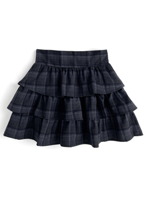 インパン裏地付きチェック柄ティアードミニスカート