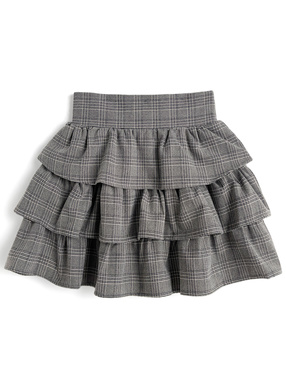インパン裏地付きグレンチェック柄ティアードミニスカート