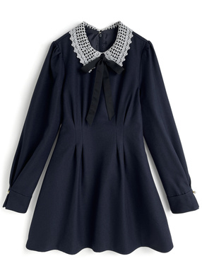リボン付きレース襟ミニワンピース
