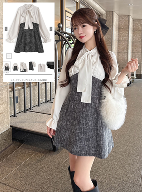 ツイードドッキングミニワンピース