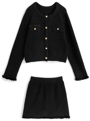 ファーニットカーディガン×タイトミニスカートセットアップ