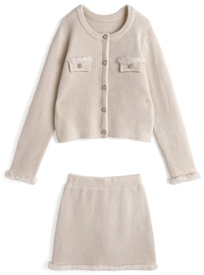 ファーニットカーディガン×タイトミニスカートセットアップ