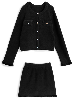 ファーニットカーディガン×タイトミニスカートセットアップ