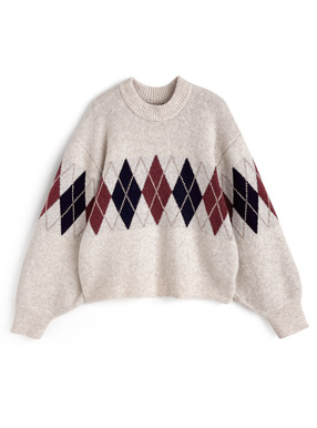 アーガイル柄ニットトップス