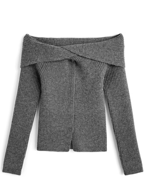 オフショルダーリブニットトップス