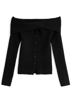 オフショルダーリブニットトップス