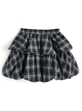 インパン裏地付きチェック柄ティアードバルーンミニスカート