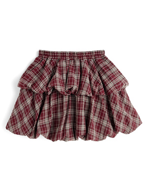 インパン裏地付きチェック柄ティアードバルーンミニスカート