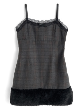 チェック柄ファードッキングレースキャミソールミニワンピース