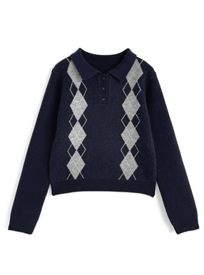アーガイル柄ニットトップス
